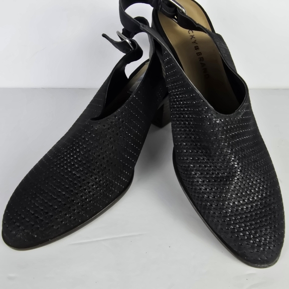 NWOT Lucky Brand Leather Womens Lideton Pump Size 8 M Slingback BlockHeel Black - Picture 1 of 10